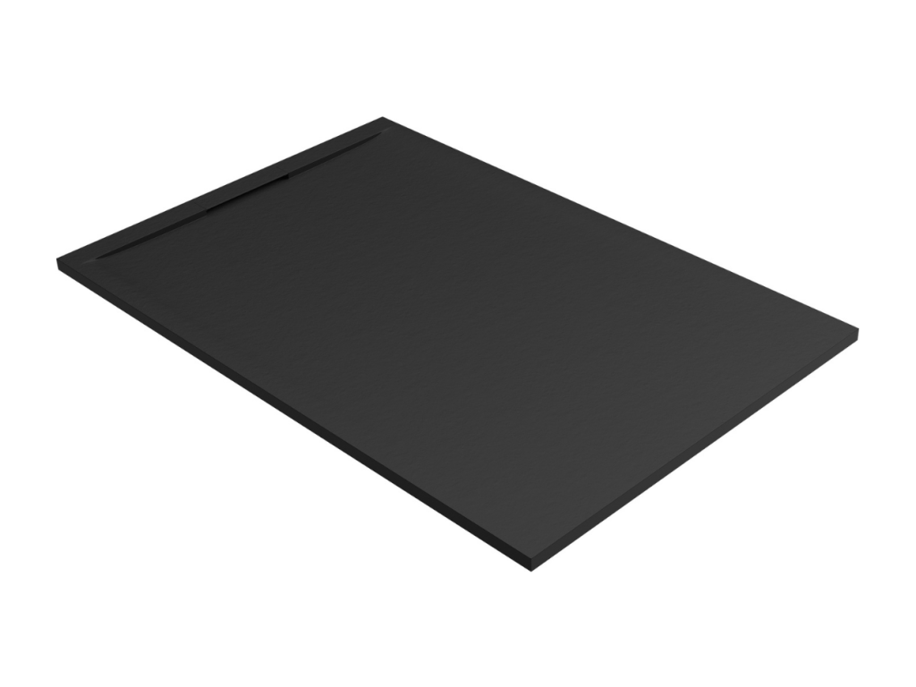Extra-flat shower tray - Slate texture in black composite - L160 x W70 x H3 cm - Elariva GGIO29112