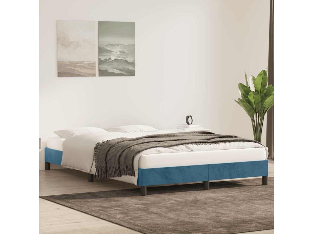 Dark blue velvet bed frame (mattress not included) 140x210 cm IJEL19828
