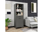 High industrial design sideboard with multiple storage options - door with shelf, drawer, and 3 niches - black metal base, grey MDF YCYQ50553