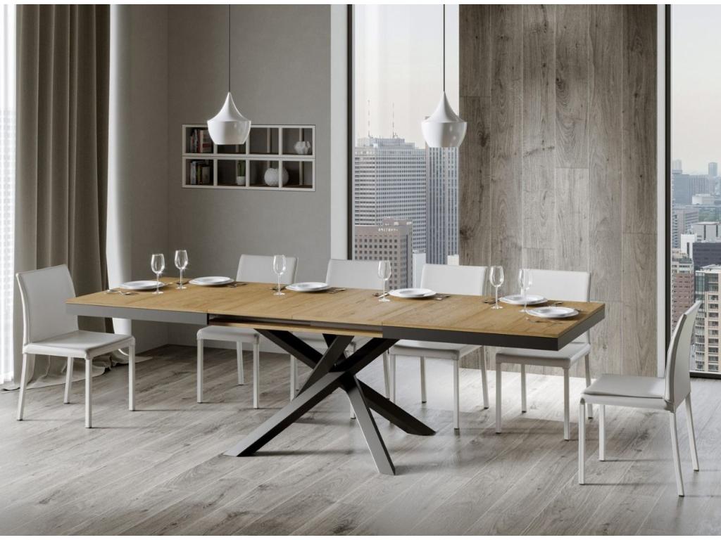Extendable light wood table and anthracite frame 180-284cm Elariva XPHB36507