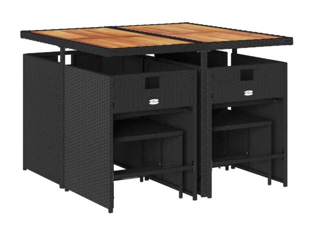 9-piece garden dining set with cushions, black resin wicker SIGE78346