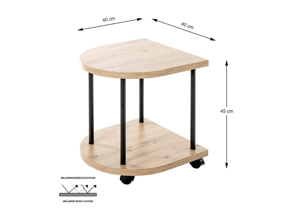 Oak wood and black metal service trolley - length 40 x depth 40 x height 45 cm SJUC76642