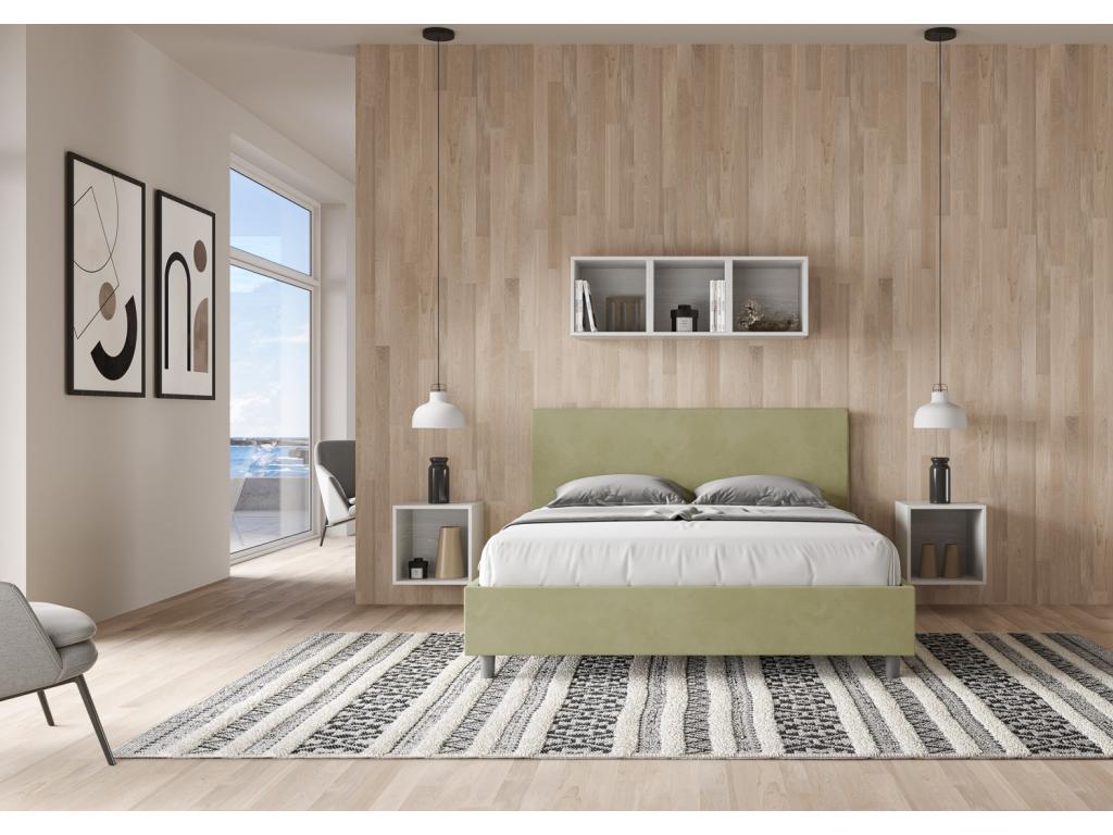 Bed with upholstered slatted base 160x210 microfiber green Lysvia GLAU77179