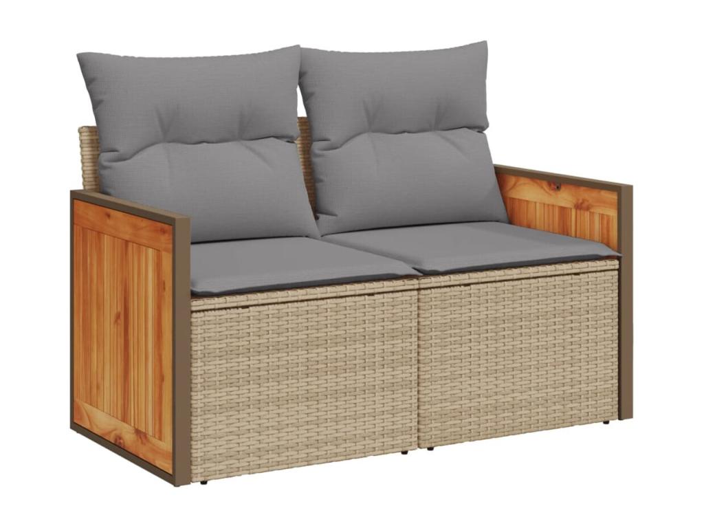 7-piece garden furniture set with cushions, beige woven resin JPYR22732