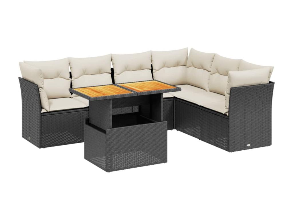 7-piece garden furniture set with cushions, black resin wicker JYMM77519