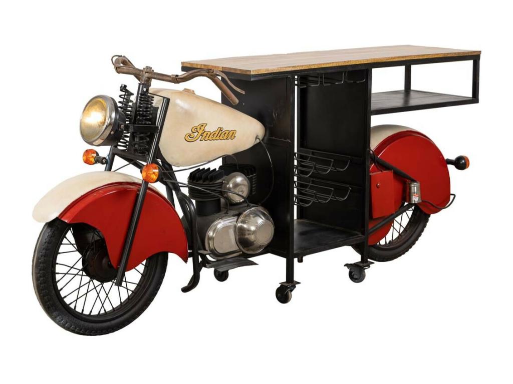 Motorcycle bottle rack in wood and red metal 220x40x100h GVBL60808