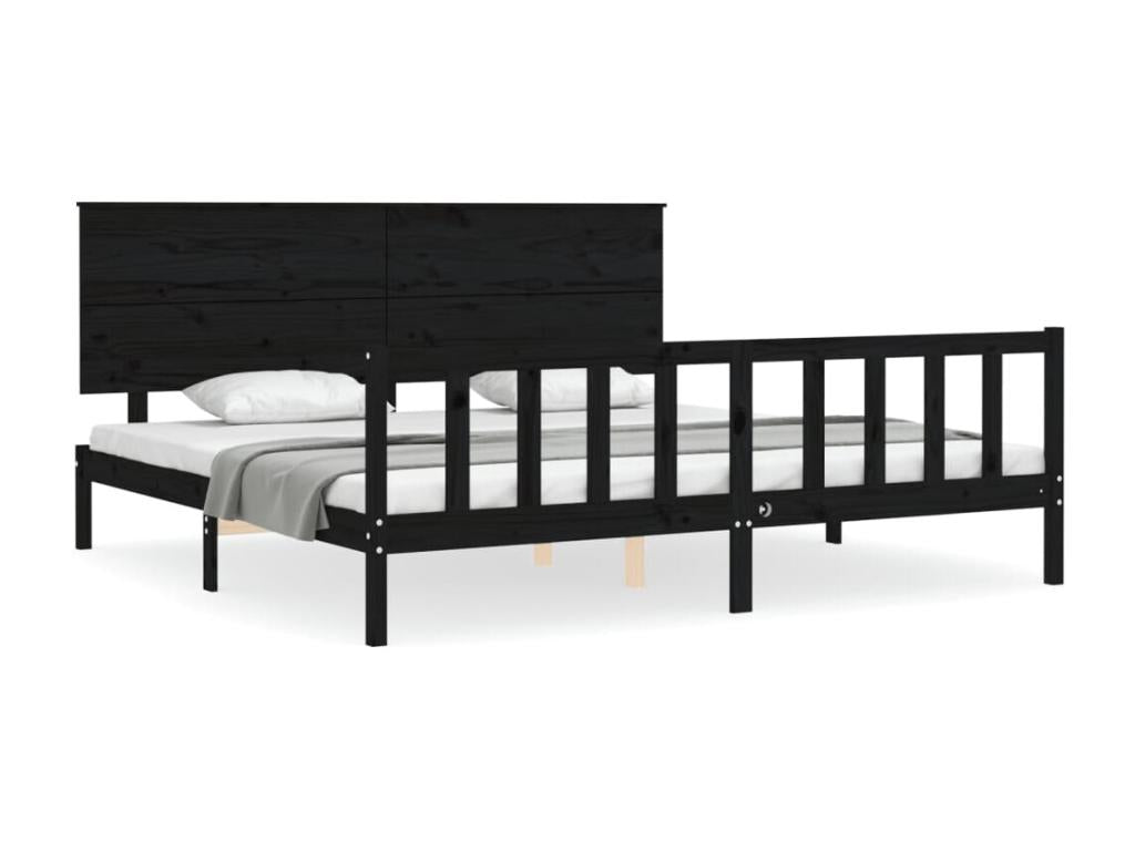 Bed frame with black headboard 200x200 solid wood IUGF47284