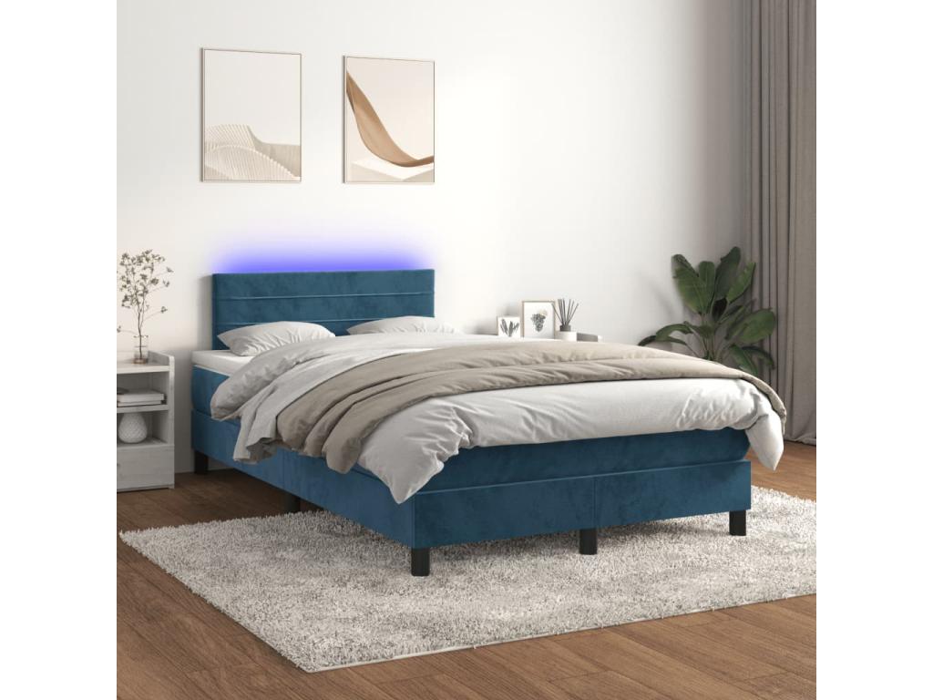 Bed base with mattress and dark blue LED lighting, 120x190 cm, KVPO39787