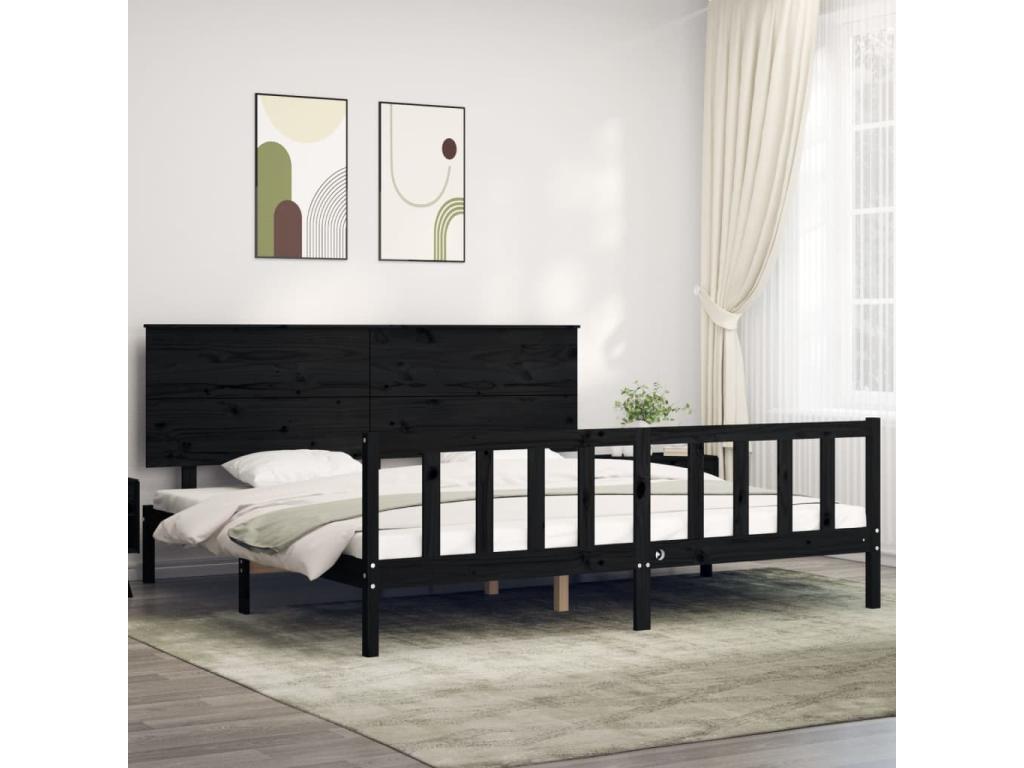 Bed frame with black headboard 200x200 solid wood IUGF47284
