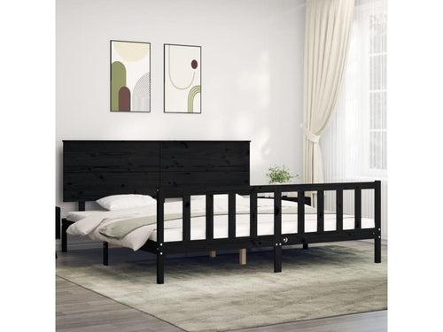 Bed frame with black headboard 200x200 solid wood IUGF47284