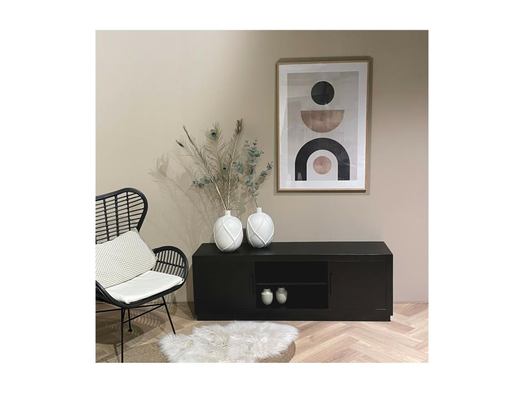 Elariva TV stand with 2 doors, 150cm wide, in solid black mango wood SCQG30621