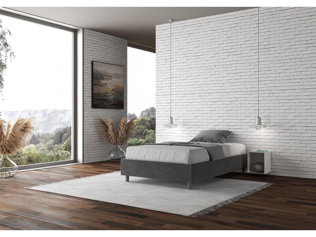 Double bed frame with 140x200cm upholstered microfiber base, grey, Elariva UXWH37177