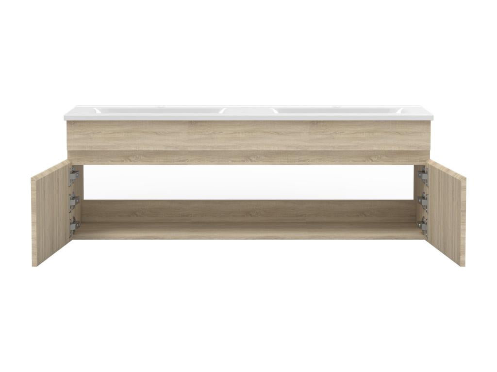 120cm double vanity unit with illuminated mirror column, 3 dimmable colours, Elariva oak XPLP36579