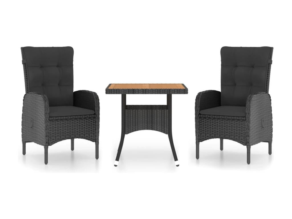 3-Piece Garden Dining Set, Wicker Resin and Black XHOF85247