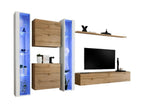 SWITCH XVI wall-mounted living room furniture set in oak and glossy white. RKET90804
