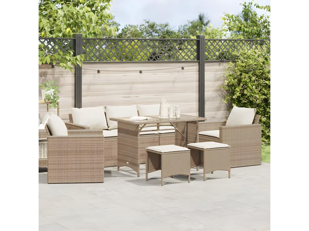 6-piece beige resin wicker garden furniture set with cushions VGGN56084