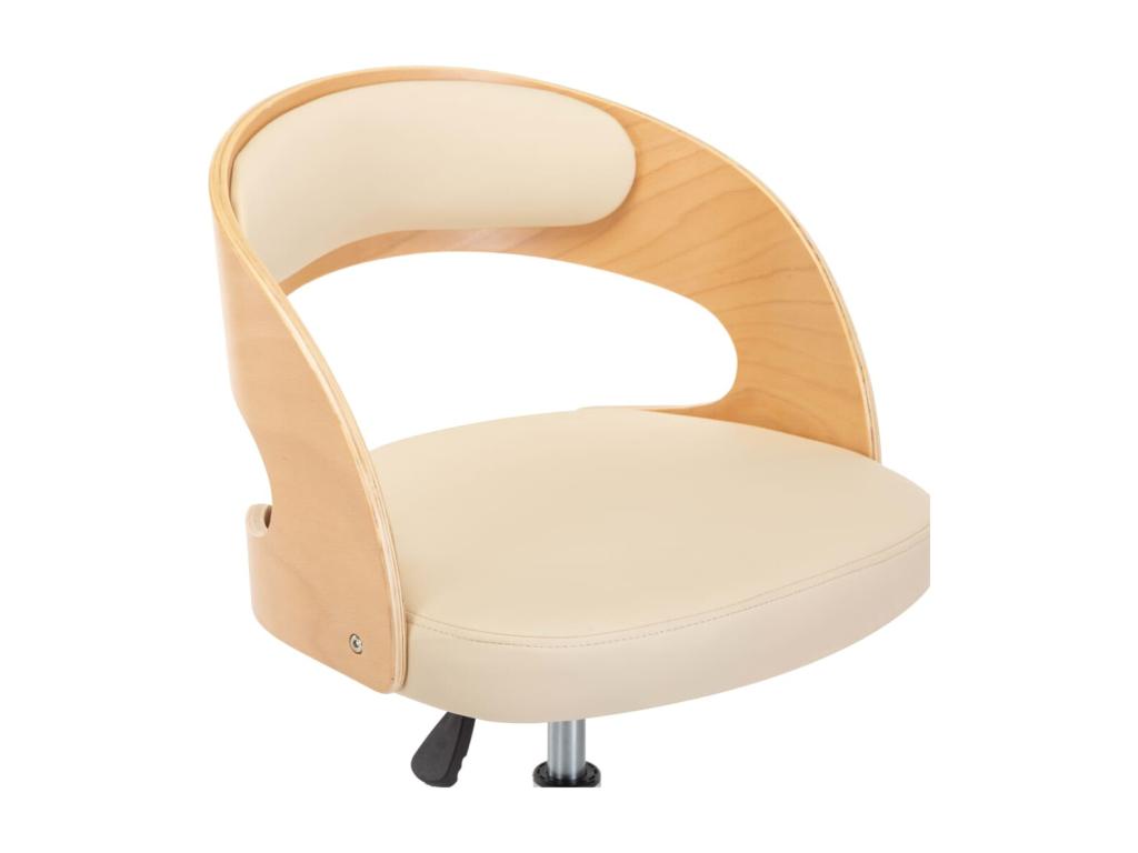 Cream Swivel Office Chair with Bent Wood and Faux Leather VULS26791