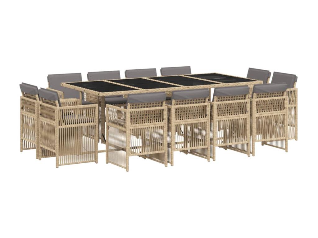 13-piece garden dining set with cushions, méElariva beige rattan ZQQY49487