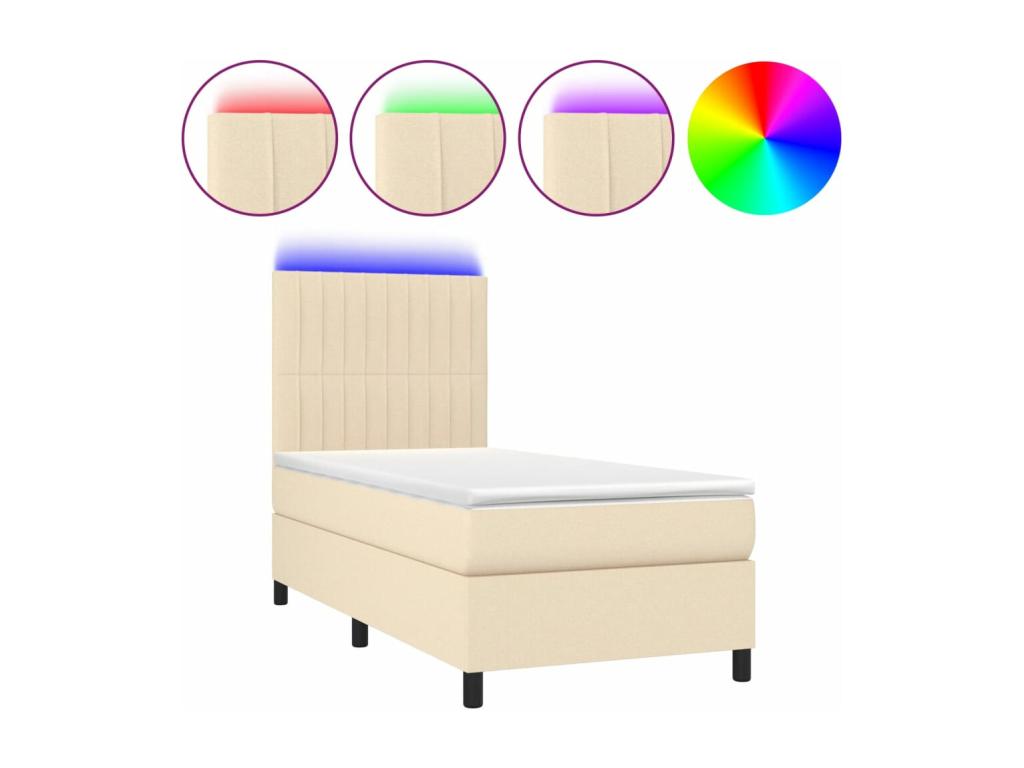 Upholstered bed base with mattress and LED lighting, Cream, 90x190 cm, Fabric SVIH40667