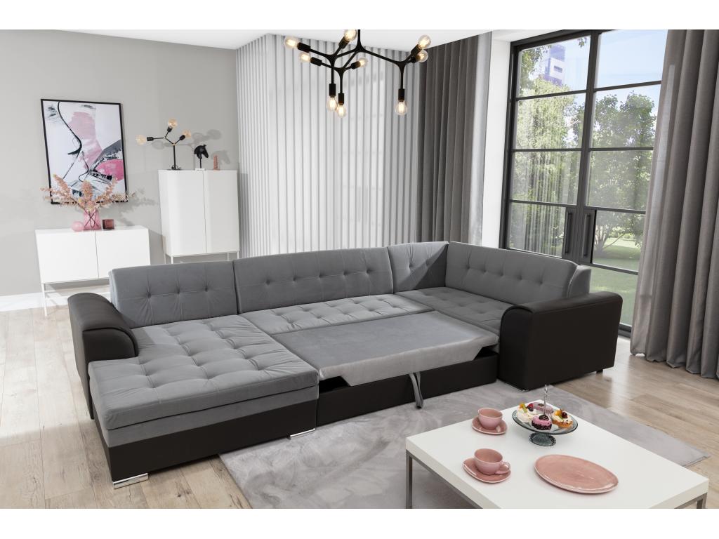 Panoramic convertible sofa in light and dark brown velvet with left-hand chaise longue, 340cm BFSX75045