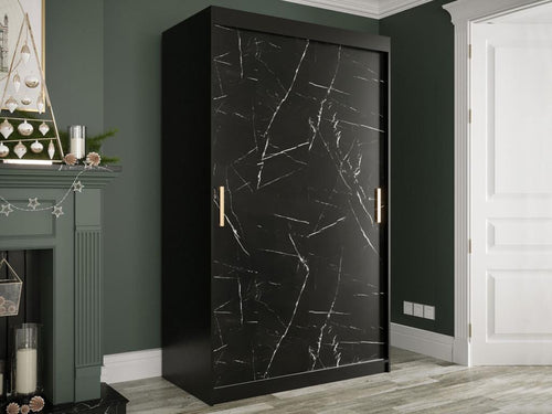 Lysvia 247 Black Marble Wardrobe - Matte Black 200x120x62cm Sliding Wardrobe Doors SMXP55663