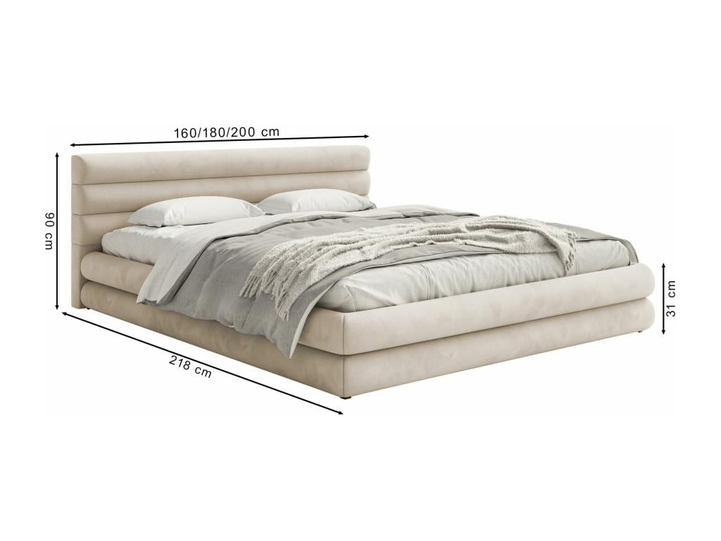 Storage bed - 140x200 cm - in beige water-repellent velvet - Elariva SSCX02735
