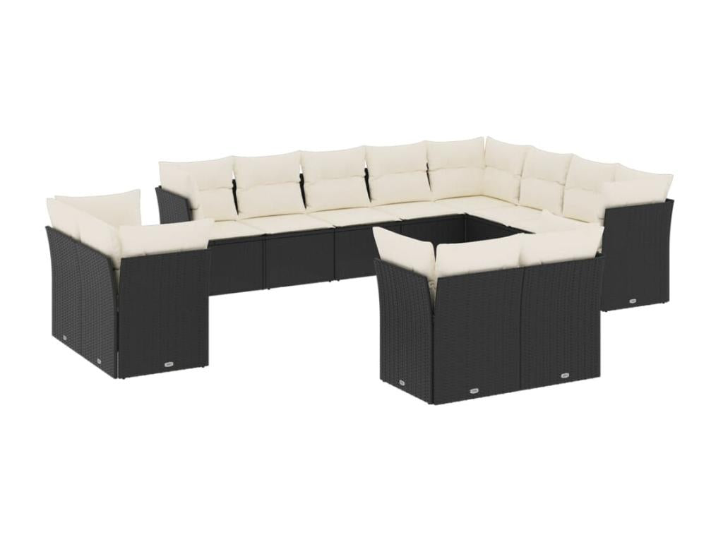 12-piece garden furniture set with cushions, black woven resin HWGA80990