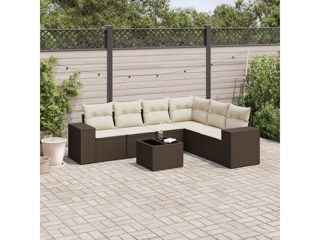 Garden furniture set with cushions, 7 pieces, brown woven resin SCQM41033