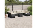 11-piece garden furniture set with cushions, black woven resin EHJA72576