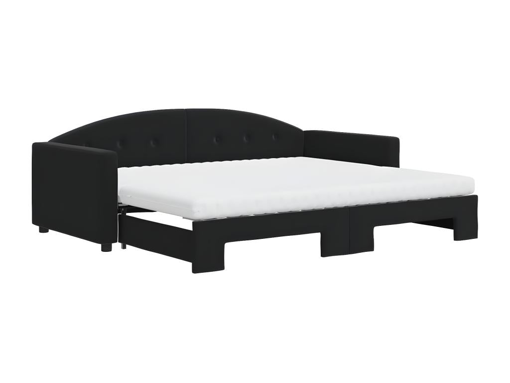 Daybed with pull-out bed and black 90x190 cm velvet mattress QJEF04918