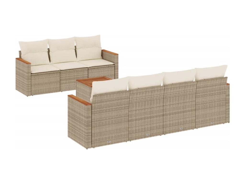 8-piece garden furniture set with cushions, beige wicker resin HMNZ21631