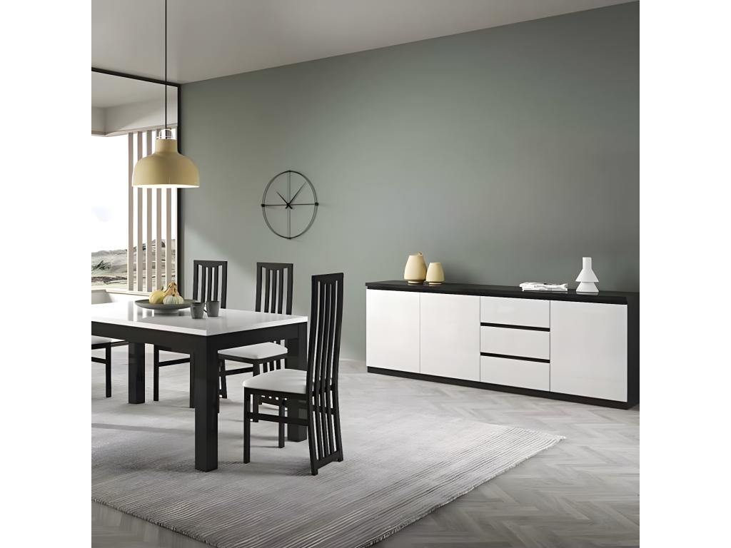 Elariva - Black and White Lacquered Living Room Set with 160cm Table and 3-Door Sideboard MLNU47547