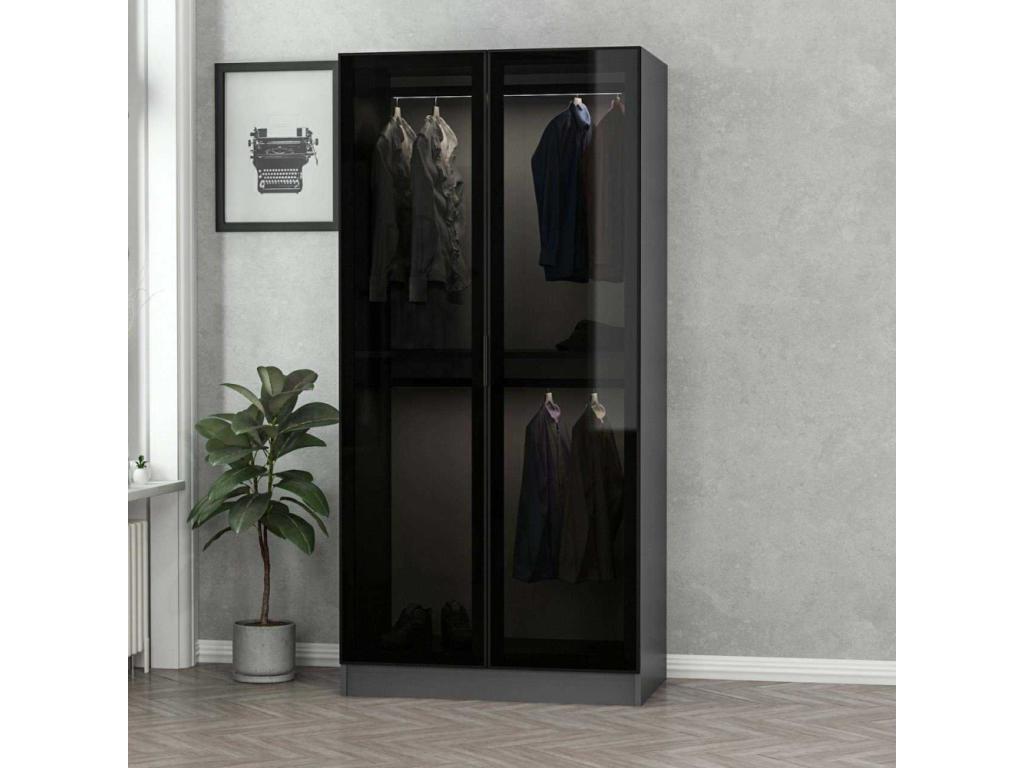 Wardrobe with 2 doors, smoked glass, black, W90xH210cm, 2 hanging rails, anthracite, OJLY58517