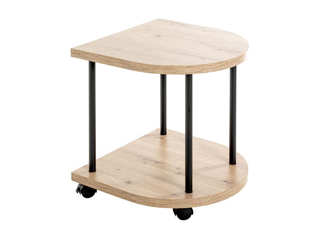 Oak wood and black metal service trolley - length 40 x depth 40 x height 45 cm SJUC76642