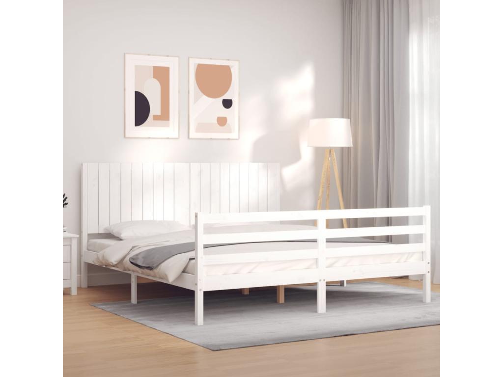 Bed frame with white headboard, Super solid wood YUXT57704