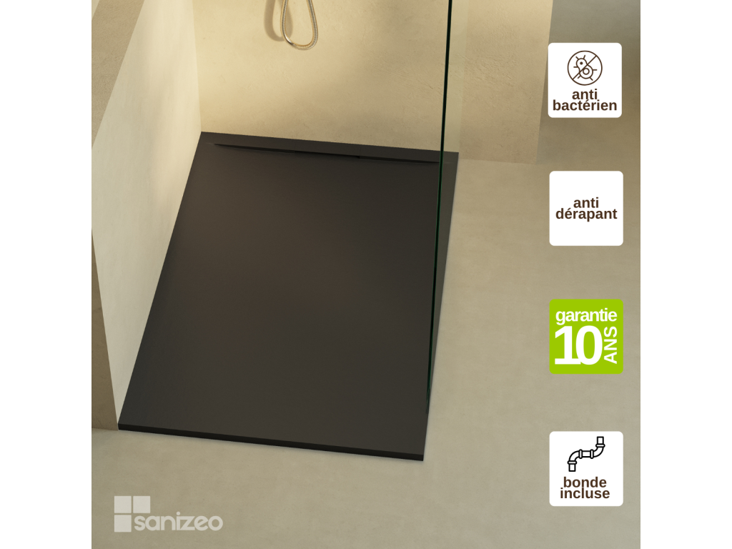 Extra-flat shower tray - Slate texture in black composite - L160 x W70 x H3 cm - Elariva GGIO29112