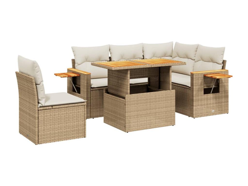 6-piece beige resin wicker garden furniture set with cushions HCOM79763