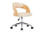 Cream Swivel Office Chair with Bent Wood and Faux Leather VULS26791