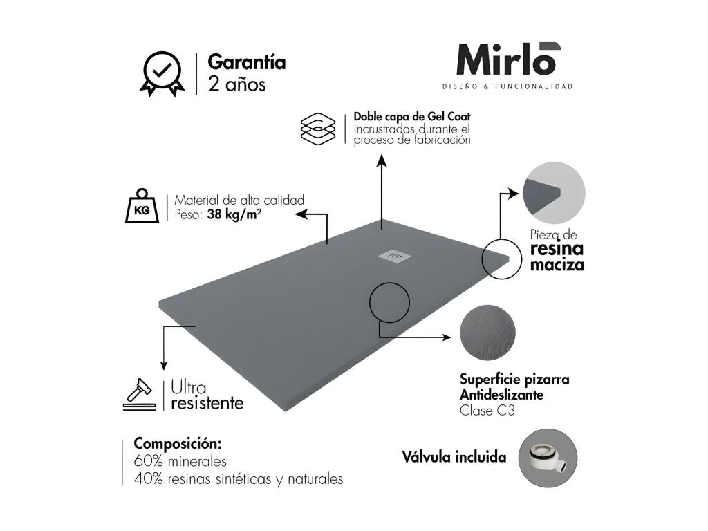 Extra-flat 80x140cm resin shower tray with anthracite slate finish HOEP63372