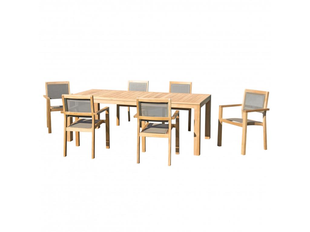 Elariva - Teak Wood Garden Furniture Set for 6/8 people - 1 Rectangular Table 220x100 cm and 6 Stackable Armchairs YIRD35269