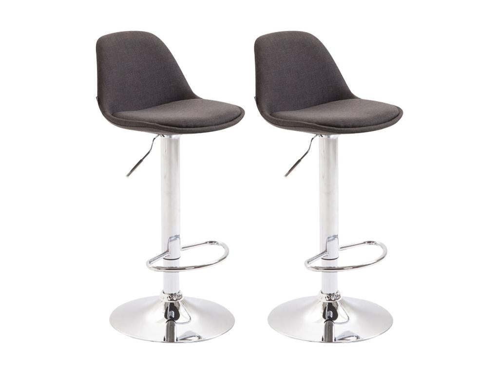 Set of 2 Bar Stools - Fabric / Chrome Metal - Dark Grey - Elariva SJLC80865
