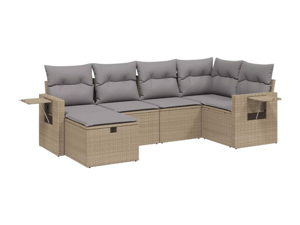 6-piece garden furniture set with cushions, meElariva beige woven resin QDTD03560