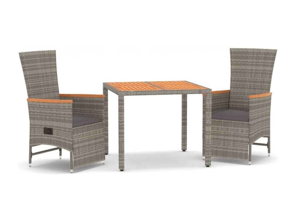 3-piece garden dining set with grey resin wicker cushions UOEK24541