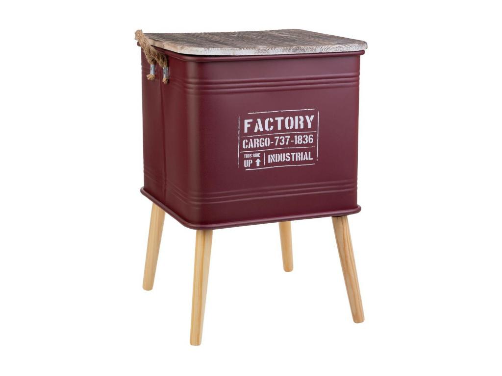 Metal box shelf with wooden top and feet and red printed rope handles, 41x41x37/61. SGQX06741