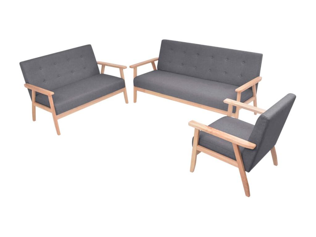 3-piece sofa set, dark grey fabric BHTN11196