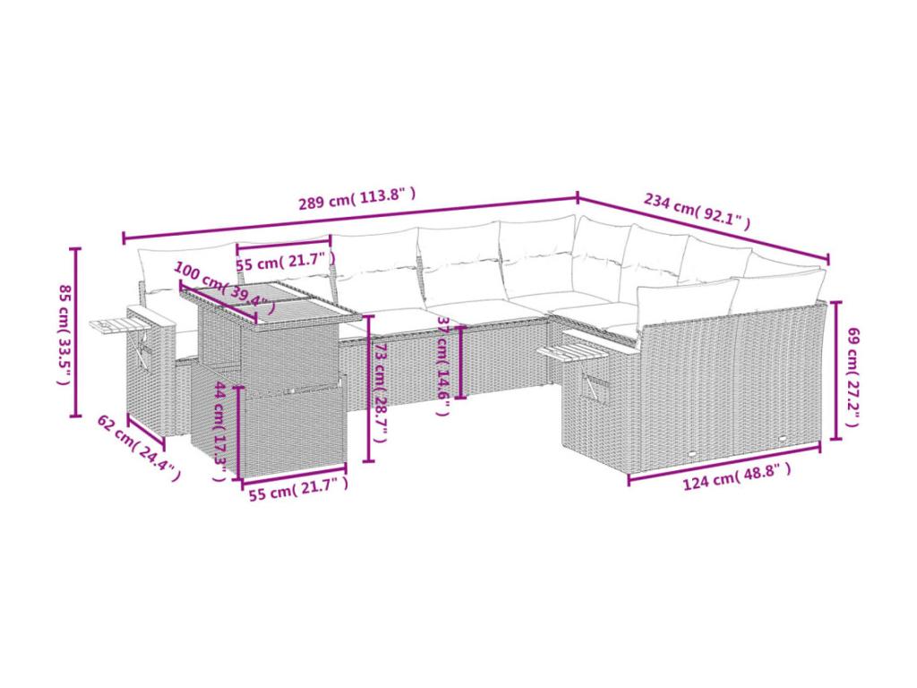 10-piece beige resin wicker garden furniture set with cushions UTWK42465