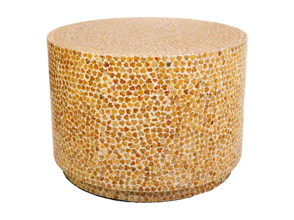 Round wooden coffee table with brown capiz finish 65x65x46h AAYC34466