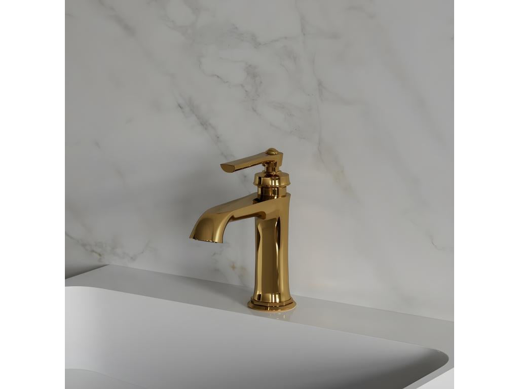 Lysvia 18cm Low Basin Mixer Tap with Stopper, Gold Color, LZWG94949