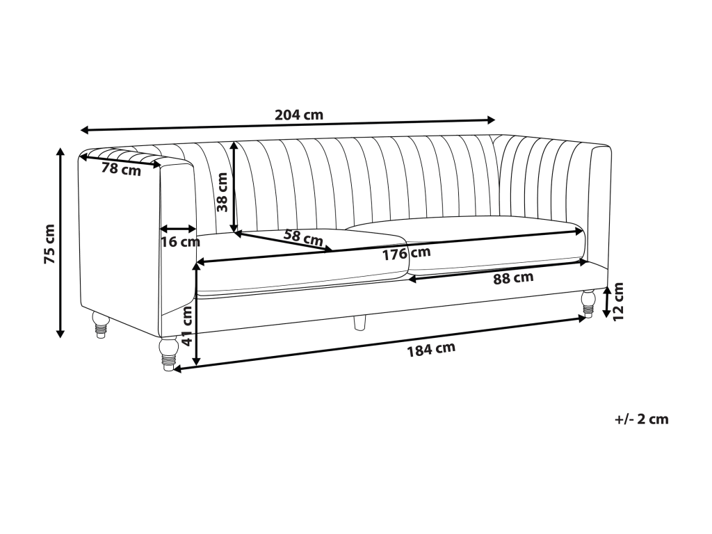 Dark Grey Velvet 3-Seater Sofa HHTA07367