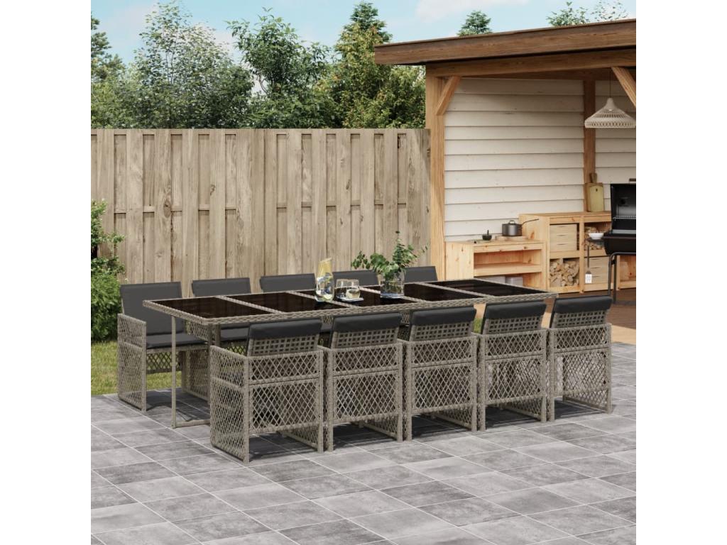 11-piece garden dining set with grey poly rattan cushions KOHP45953